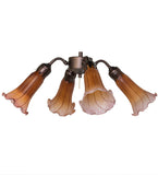 19"W Amber/Purple Tiffany Pond Lily 4 Lt Fan Light