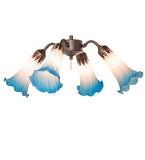 19"W Pink/Blue Tiffany Pond Lily 4 Lt Fan Light
