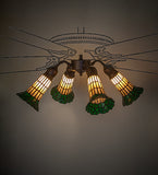 19"W Stained Glass Honey Wispy & Kelly Green Pond Lily 4 Lt Fan Light