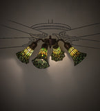 19"W Stained Glass Green Pond Lily 4 Lt Fan Light