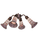 19"W Stained Glass Pink Pond Lily 4 Lt Fan Light