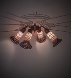 19"W Stained Glass Pink Pond Lily 4 Lt Fan Light