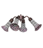 19"W Stained Glass Pink & White Pond Lily 4 Lt Fan Light