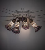 19"W Stained Glass Pink & White Pond Lily 4 Lt Fan Light