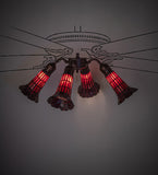 19"W Stained Glass Red Pond Lily 4 Lt Fan Light