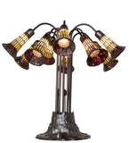24"H Stained Glass Honey & Red Pond Lily 10 Lt Table Lamp