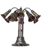24"H Stained Glass Honey & Red Pond Lily 10 Lt Table Lamp