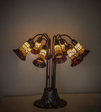 24"H Stained Glass Honey & Red Pond Lily 10 Lt Table Lamp
