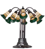 24"H Stained Glass Amber & Green Pond Lily 10 Lt Table Lamp