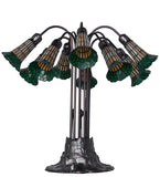 24"H Stained Glass Amber & Green Pond Lily 10 Lt Table Lamp