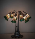 24"H Stained Glass Amber & Green Pond Lily 10 Lt Table Lamp