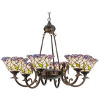 34"W Daffodil Bell 6 Lt Stained Glass Chandelier