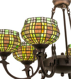 32"W Jeweled Basket 6 Lt Stained Glass Chandelier