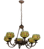 32"W Jeweled Basket 6 Lt Stained Glass Chandelier