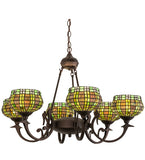 32"W Jeweled Basket 6 Lt Stained Glass Chandelier