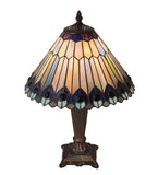 17"H Tiffany Jeweled Peacock Accent Lamp