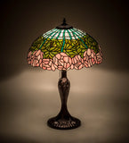 23"H  Stained Glass Cabbage Rose Table Lamp