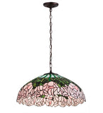22"W Stained Glass Cabbage Rose Pendant