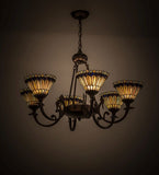 33"W Tiffany Jeweled Peacock 6 Lt Victorian Chandelier