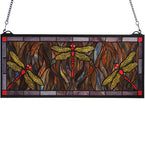 28"W X 10"H Trio Dragonfly Transom Stained Glass Window