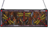 28"W X 10"H Trio Dragonfly Transom Stained Glass Window