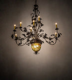 63"W Tiffany Greenbriar Oak 9 Arm Lodge Chandelier