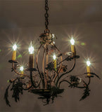28"W Oak Leaf & Acorn 6 Lt Rustic Lodge Chandelier