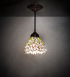 7"W Tiffany Wisteria Floral Stained Glass Mini Pendant