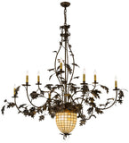 63"W Tiffany Greenbriar Oak 9 Arm Lodge Chandelier