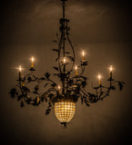 63"W Tiffany Greenbriar Oak 9 Arm Lodge Chandelier