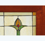 24"W X 14"H Bud Trio Wood Frame Arts & Crafts Stained Glass Window