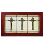 24"W X 14"H Bud Trio Wood Frame Arts & Crafts Stained Glass Window
