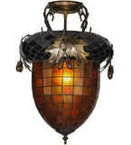 14"W Greenbriar Oak Tiffany Lodge Flushmount