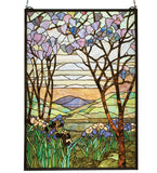 22"W X 30"H Tiffany Magnolia & Iris Stained Glass Window