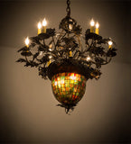 34"W Tiffany Greenbriar Oak 9 Arm Lodge Chandelier