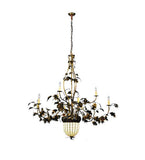 63"W Greenbriar Oak 9 Arm Stained Glass Chandelier