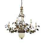 63"W Greenbriar Oak 9 Arm Stained Glass Chandelier