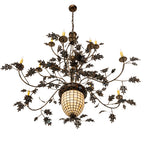 60"W Greenbriar Oak 12 Arm Chandelier
