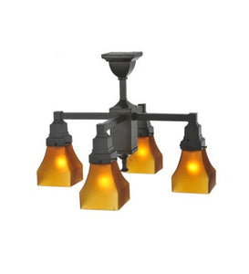 22"W Bungalow Frosted Amber 4 Lt Mission Chandelier