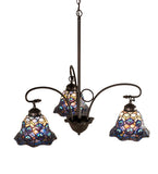 32"W Tiffany Peacock Feather 3 Lt Chandelier