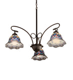 32"W Tiffany Peacock Feather 3 Lt Chandelier