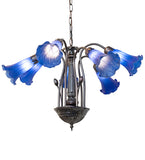 24"W Blue Tiffany Pond Lily 7 Lt Chandelier