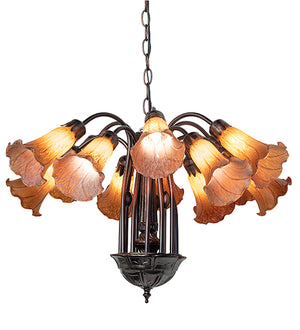 24"W Amber Tiffany Pond Lily 12 Lt Chandelier