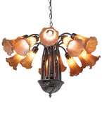 24"W Amber Tiffany Pond Lily 12 Lt Chandelier