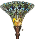 73"H Tiffany Jeweled Peacock Torchiere