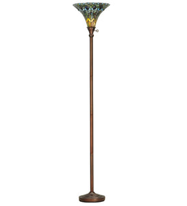 73"H Tiffany Jeweled Peacock Torchiere