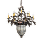 28.5"W Tiffany Greenbriar Oak 9 Arm Rustic Lodge Chandelier