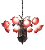 24"W Pink/White Tiffany Pond Lily 12 Lt Chandelier