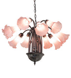 24"W Pink Tiffany Pond Lily 12Lt Chandelier