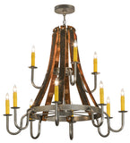 44"W Barrel Stave Madera 12 Lt Two Tier Lodge Chandelier